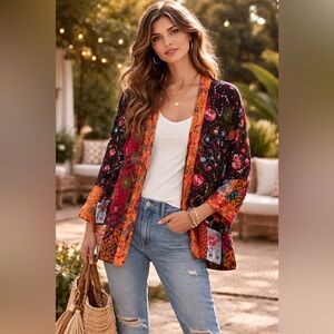 John Mark Embroidered Boho Jacket Top Medium Multicolor Size M